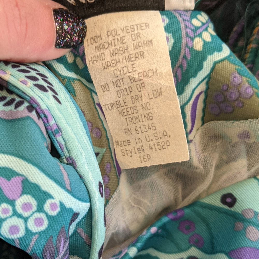 Vintage M.C.S Ltd NY teal abstract paisley dress - Picture 10 of 10